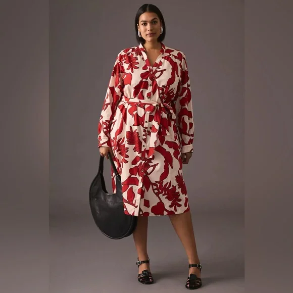 Printed Shirt Dress by Maeve for Anthropologie Red Size 1X - Picture 11 of 16